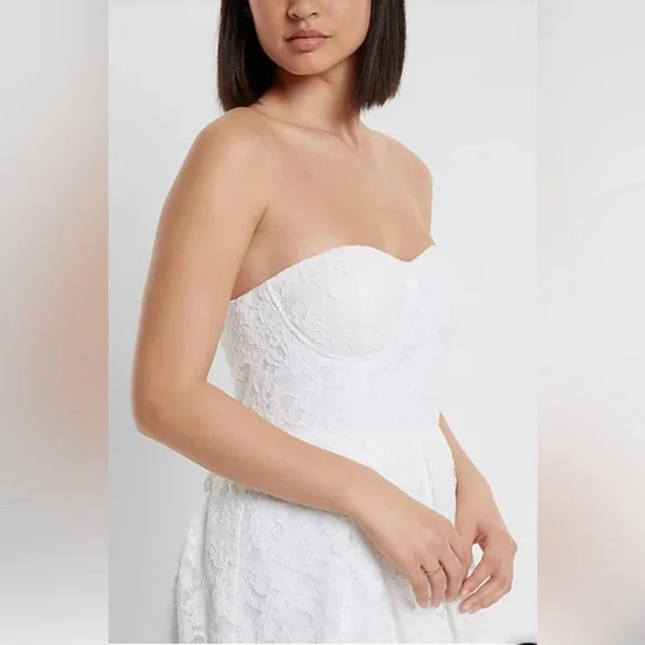 Express -Bridal White Lace Strapless Dress - Picture 2 of 5